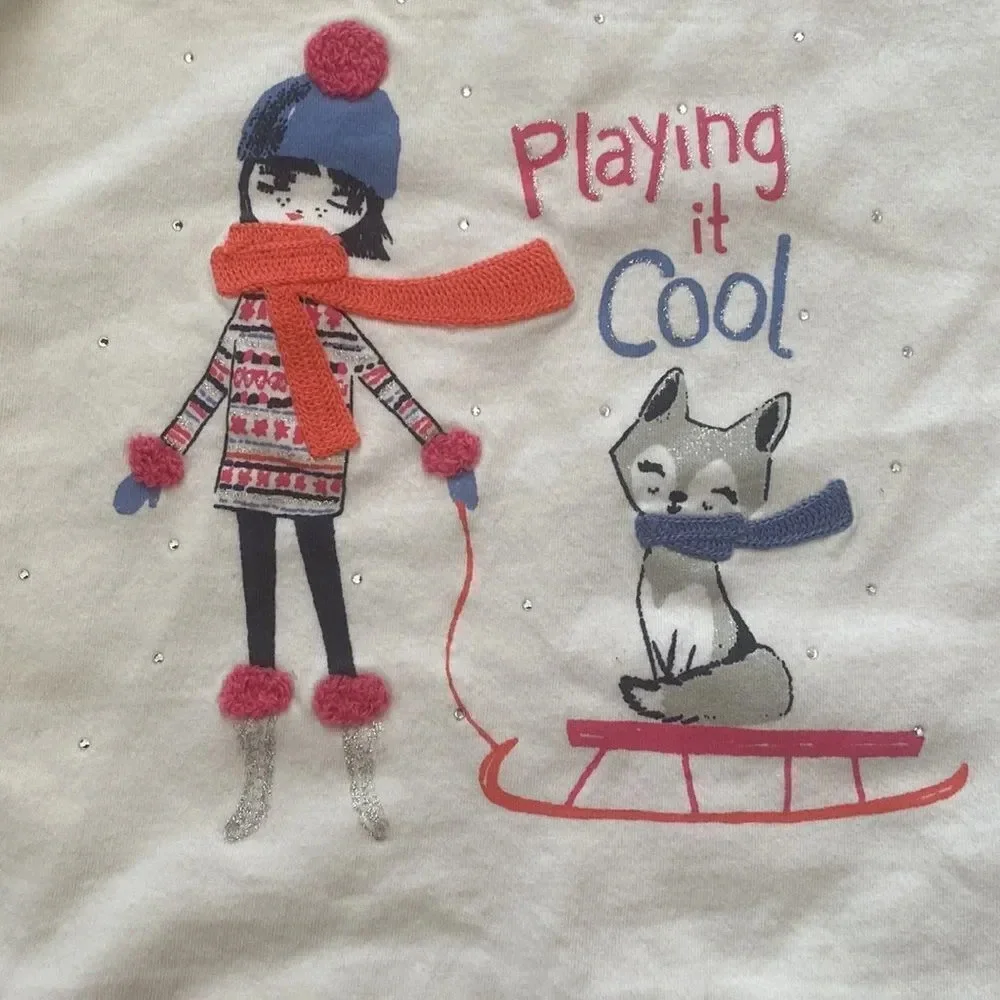 Gymboree girls shirt with embroidered sled scene size 8 long sleeve